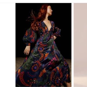 FARM RIO Navy Tropical Tapestry Maxi Dress